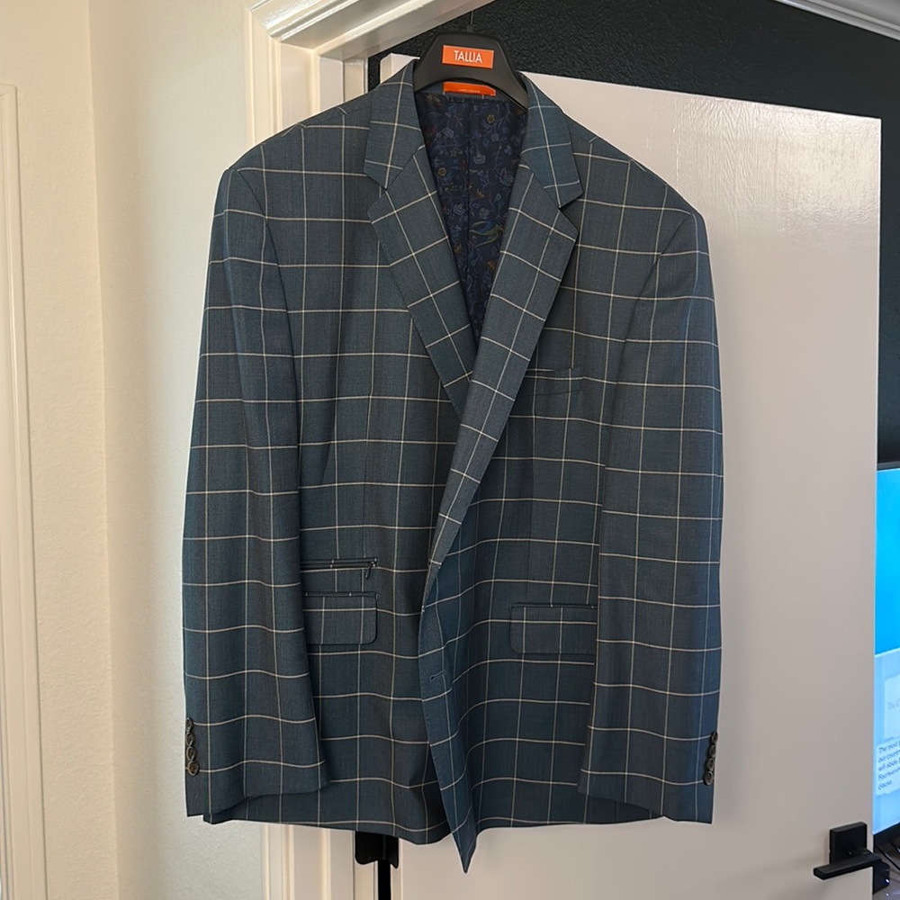 Tallia Men’s Blazer - Blue Teal Windowpane - Size 54R